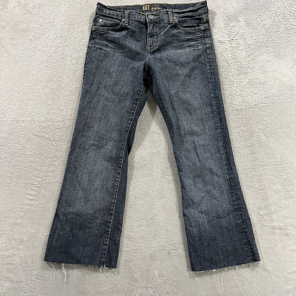 Kut from the Kloth Bootcut Jeans Womens 8 Dark Wash Low Rise Raw Hem Stretch